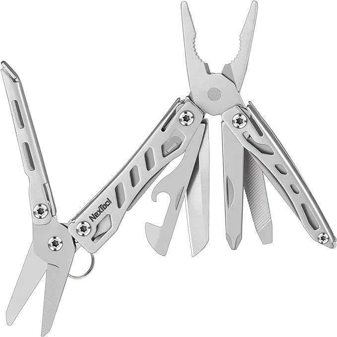 Nextool EDC Keychain Multitool, 10 in 1 Mini Pocket Knife Multi Tool with Needlenose Pliers, Scissors, Mini Useful Cool Gadgets for Men, Father's Day Gifts from Daughter-Sliver