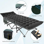 Camping Folding Cot with Mattress for Adults with 600lbs Max Load, Heavy Duty 28" Wide Portable Sleeping Camp Cot with Carry Bag for Home, Office, Travel - Black