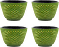 Japanese Cast Iron Tea Cups, Small and Heavy Teacups with no Handles, Japanese Style Cup for Adults, Asian Teacups, Coated with Enameled Interior, 4 Pcs/Box (Green, 2oz/60ml)