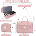 Initial Travel Duffle Bag for Women - Pink Personalized Weekender bags Overnight Bag with Shoe Compartment & Wet Pocket Weekend Tote Bags with Toiletry Bag Monogram Christmas Gifts (Letter A)