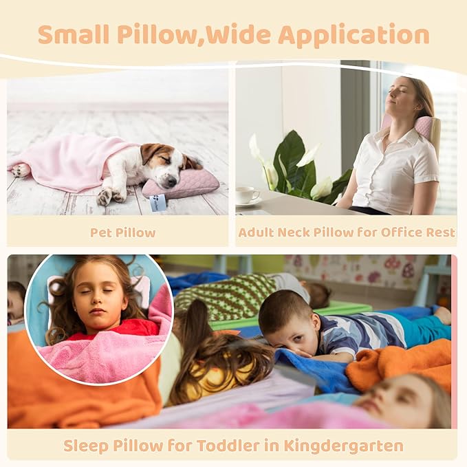 vocheer Small Pillows for Sleeping, 11"x 7" Mini Travel Pillow, Tiny Pillows for Neck, Wrist, Lumbar and Knee, Pets Pillow, Cotton, Machine Washable,Pink-1PC