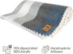 ALPAKITAS Alpaca Wool Blanket Throw | Large, Beautiful, Warm, Stripes | 64 x 45 inches | Ultra-Soft, Hypoallergenic and Breathable | Non-Itchy or Scratchy (Gray and Blue)