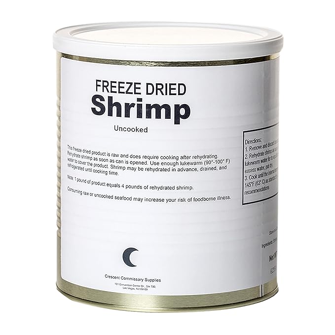 Freeze Dried Canned Uncooked Shrimp | Jarred and Packed Emergency Food Supply | Hunting, Survival, Camping, Backpacking Long Term Food Storage 25+ years shelf life | Easy Prep Survival Food 10 Size Cans (Uncooked Shrimp)