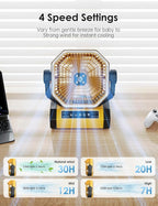 Battery Powered Fan - 9-Inch Rechargeable Fan Portable, 10000mAh(30Hrs) Camping Fan for Tent, Auto Oscillation Cordless Fan, Tent Fan for Camping with Remote/light, 4 Speeds, 4 Timing, Outdoor