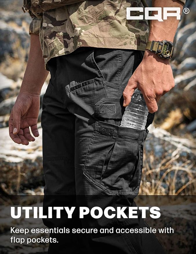 CQR Men's Tactical Pants, Water Resistant Ripstop Cargo Pants, Lightweight EDC Work Hiking Pants, Outdoor Apparel