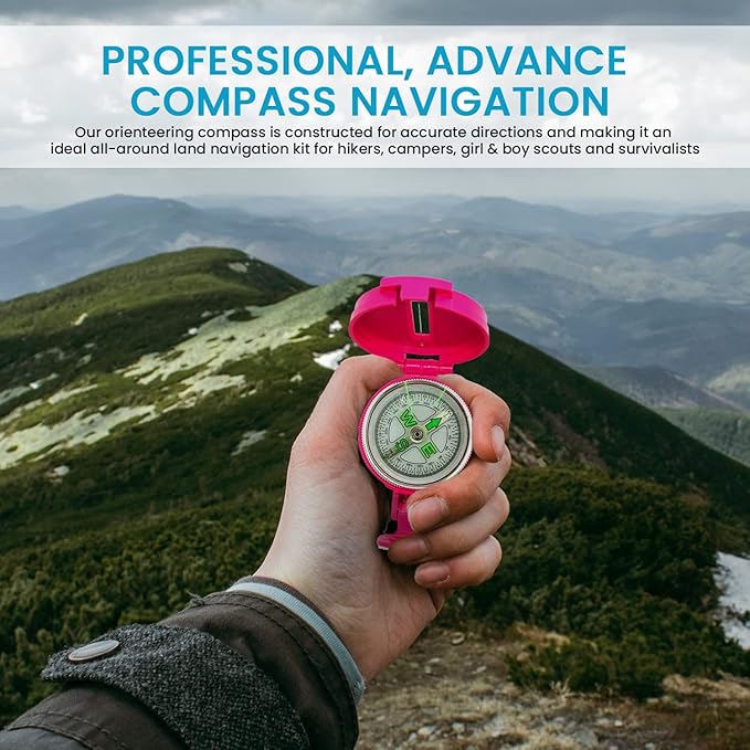 TurnOnSport Lensatic Compass - Hiking & Camping Navigation - Orienteering & Map Reading - Boy Scout & Professional Field Compass