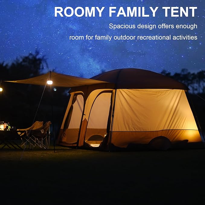 Vidalido Tents，3-4 Person Camping Tent with Extended Vestibule，Weather Resistant Family Tents with Breathable Mesh Windows，Easy Install Waterproof Outdoor Tent for Backpacking and Camping Hiking