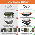 G4Free Large Camping Hammock with Mosquito Net 2 Person Pop-up Parachute Lightweight Hanging Hammocks Tree Straps Swing Bed for Outdoor Backpacking Backyard Hiking