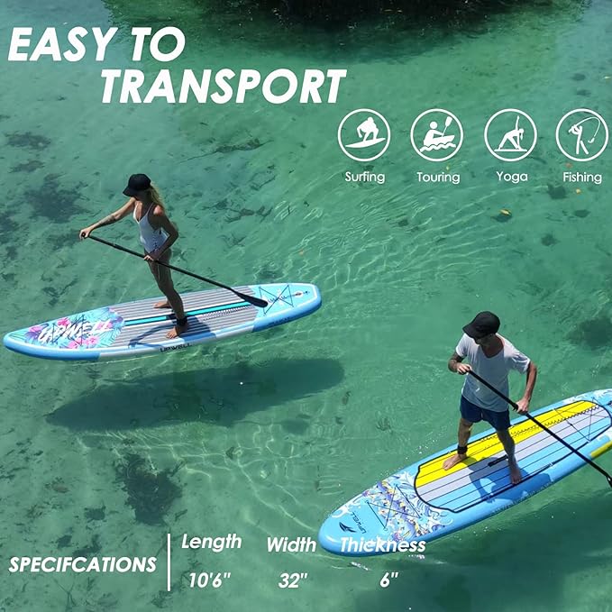 UPWELL 10'6"/11'/11'6" Inflatable Paddle Board, Stand Up Paddlboard for Youth & Adults, Stable Design, Premium SUP Accessories, Backpack, Leash, Hand Pump, Fins