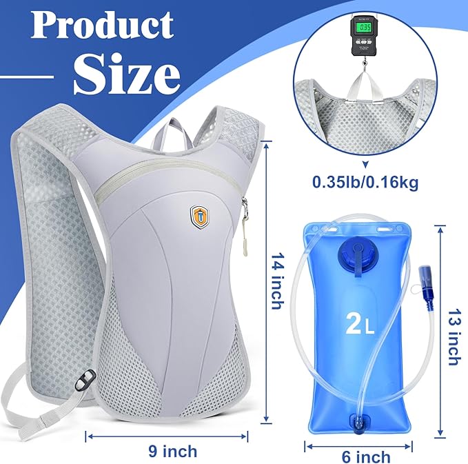 Hydration Backpack with 2L Water Bladder Bag, Lightweight and Breathable Running Vest for Men, Adjustable Chest Straps Water Pack for Cycling Hiking Climbing Outdoor