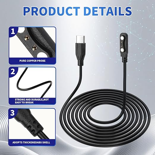USB C for Smart Watch Charger Cable 2 Pin Cord,Replacement Charger for Smart Watch, Fitness Tracker, Charger Contact pin spacing Compatible 4mm (2)
