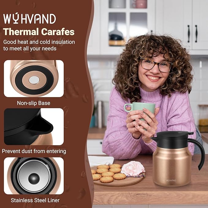 27Oz Thermal Coffee Carafes For Keeping Hot/Cold, Stainless Steel Coffee Carafe, Dustproof Insulated Water Carafe for Party/Home, Copper