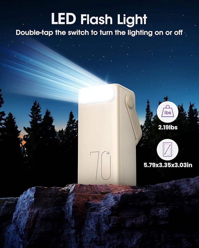 Portable Charger Power Bank 70000mAh, 22.5W Fast Charging USB C Battery Pack, 3 Outputs, LED Display & LED Light, External Huge Capacity Battery Bank for iPhone, Samsung, iPad, Camping Picnic