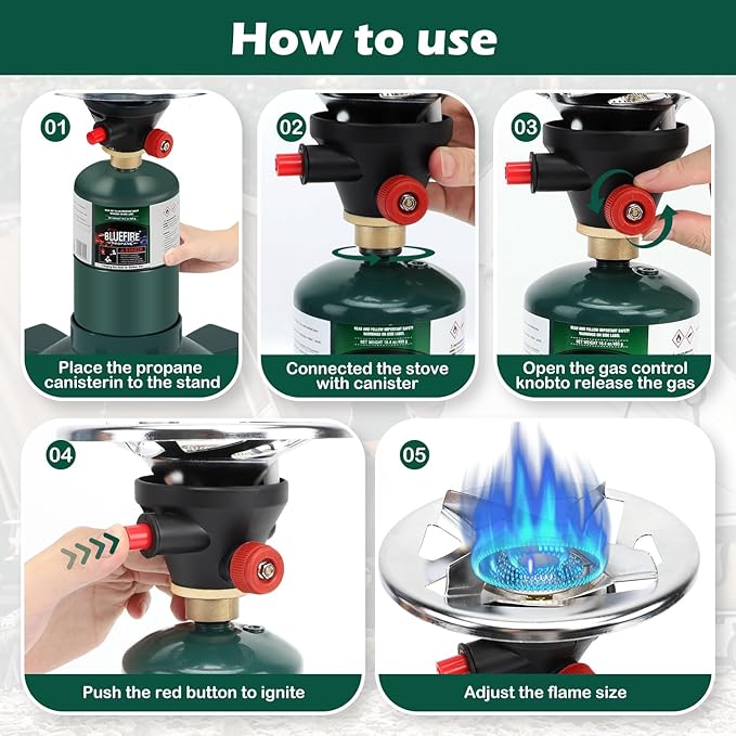 KOMAN Camping Stove Propane, Single Burner Propane Stove,Portable Stove,Propane Burner Camping with Button Starter,10000BTU Backpacking Stove for Outdoor Cooking, Hiking(Fuel not included)