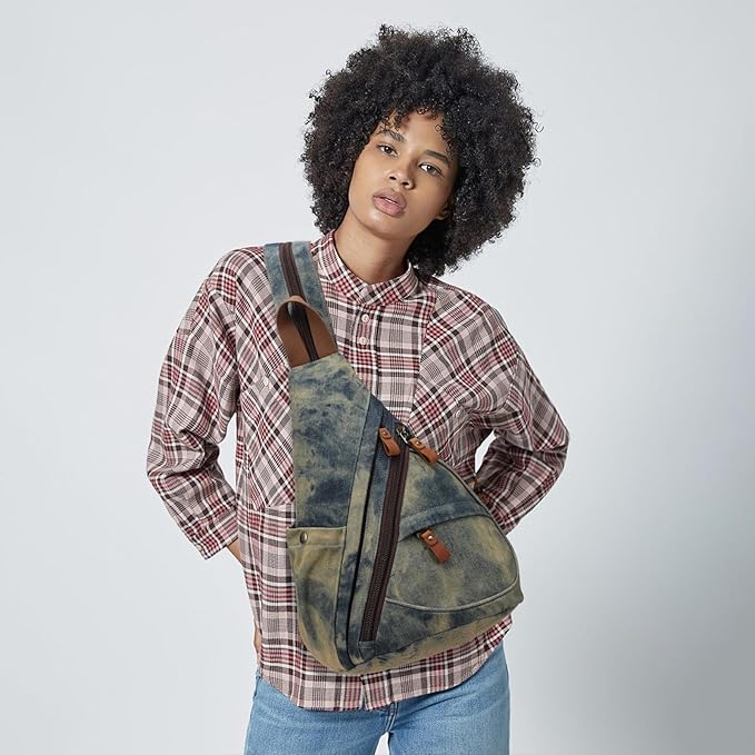 KL928 Canvas Sling Bag - Small Crossbody Backpack Shoulder Casual Daypack Rucksack for Men Women(Large Version)