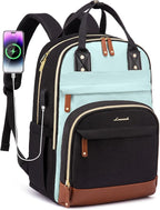 LOVEVOOK Laptop Backpack Women with USB Port Design,15.6 inch Waterproof Work Travel Backpack Computer Laptop Bag,Cute College Nurse Teacher Backpack Purse,Gifts for Women & Men,Black-Light Blue