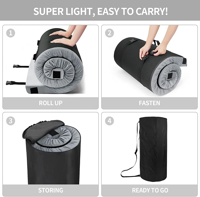 Memory Foam Camping Mattress Pad, Portable Sleeping Pad Roll Up Travel Mattress Waterproof Foldable Floor Cot Mattress Guest Bed for Sleepover