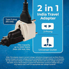 OREI World (USA, UK, China & More) to India (Type D) Travel Adapter Plug - 2 in 1 - CE Certified - RoHS Compliant - 4 Pack - White Color (DB-10-4PK) (Beige)