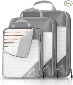 3 Set Compression Packing Cubes for Travel - Compressible, Lightweight, and Space-Saving Packing Cubes, Travel Essentials for Women, Grey