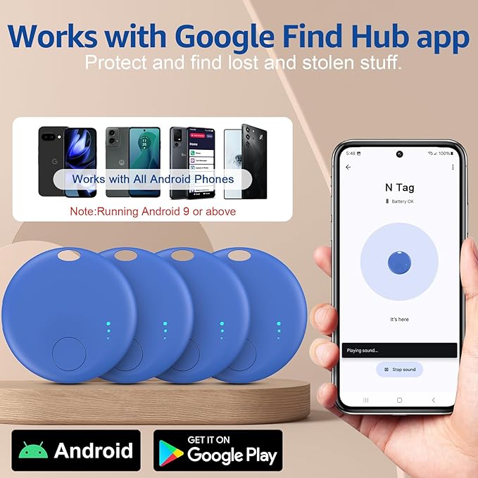Tracker Tag for Android or iOS, Tracker Tags-4 Pack Smart Tag, Dual System Both iOS and Android Tracker Tags, Apple Find My or Google Find Hub App, Keys Finder Item Locator for Wallets (Blue)