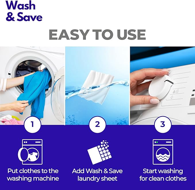 WASH & SAVE Laundry Detergent Sheets - 60 Loads / 30 Sheets | Plant-Based, Eco-Friendly, Hypoallergenic Liquidless Detergent | Perfect for Travel & Dorm - Spring Fresh