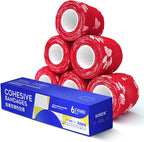 RISEN Cohesive Bandage 2” x 5 Yards, 6 Rolls, Self Adherent Wrap Medical Tape, Adhesive Flexible Breathable First Aid Gauze Ideal for Stretch Athletic