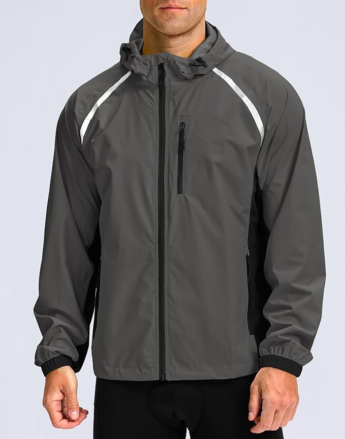 Men's Cycling Rain Jackets Waterproof Running Bike Windbreaker Lightweight Packable Hooded Jacket