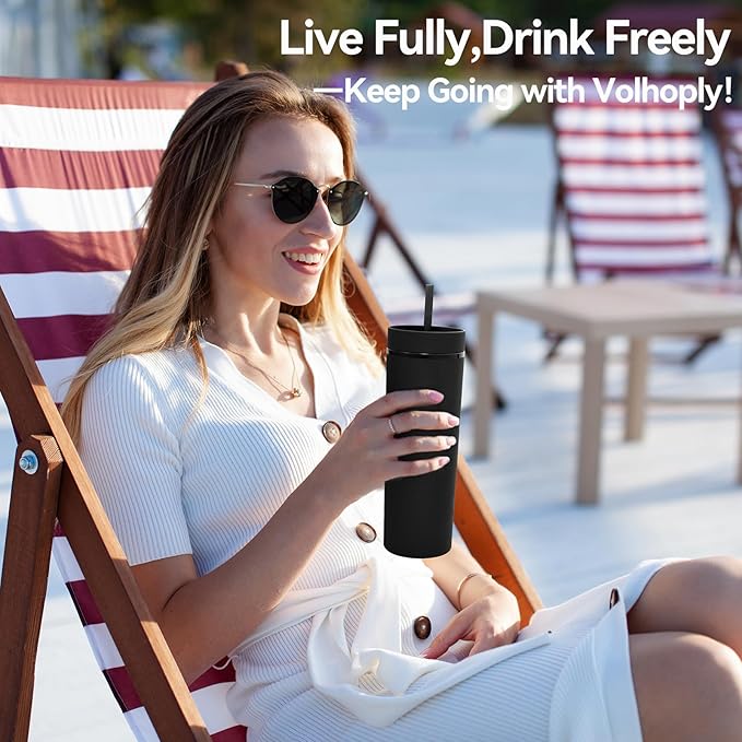 Volhoply 20oz Plastic Skinny Tumblers Bulk 4 Pack,Double Wall Tumbler with Lid and Straw,Reusable Travel Iced Coffee Mug,BPA Free Matte Acrylic Water Cups with Straw for Party,DIY Gifts(Mix, 4 Set)