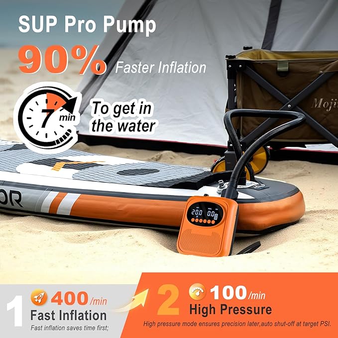 20PSI Electric Paddle Board Pump, Smart Rechargeable SUP Pump with DC 12V Car Connector, Inflation and Deflation Air Pump with Auto-Off for SUP, Kayaks, Tents, Air Mattress, Pool Floats, Inflatables