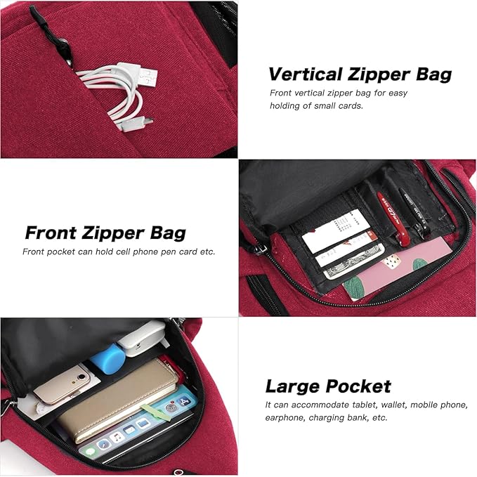 MOSISO Sling Backpack,Canvas Crossbody Hiking Daypack Bag with Anti-theft Pocket, Red