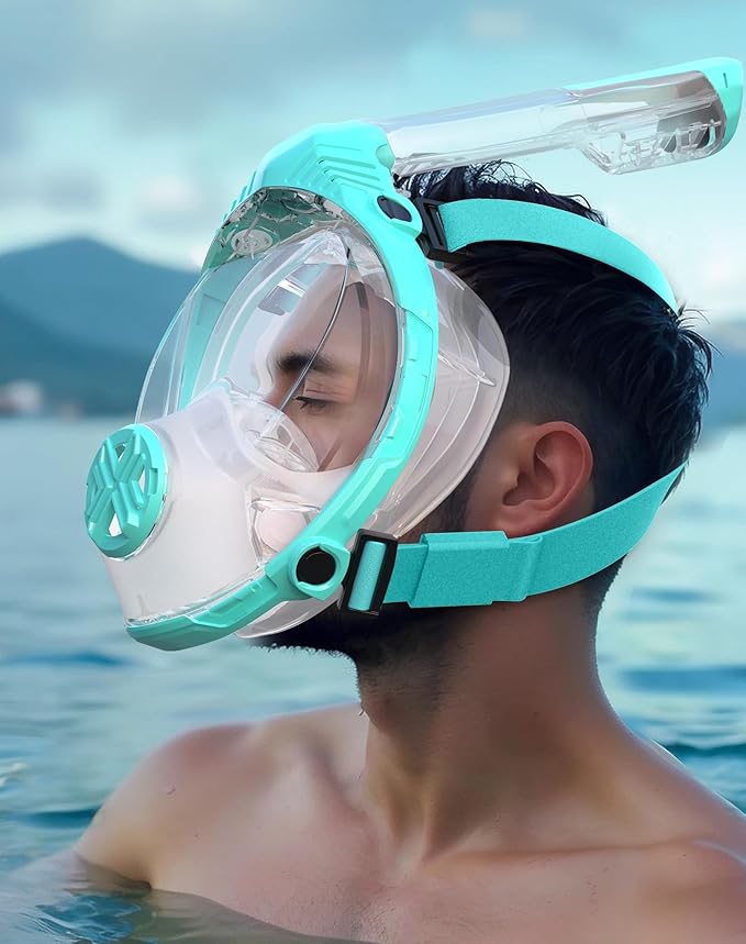Full Face Snorkel Mask- Snorkeling Gear for Adults with Safe Dry Top Breathing System, Latest Foldable Panoramic View Snorkeling Mask for Men and Women, Anti Fog Anti Leak