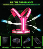 Led Light Up Running Vest Reflective Vest for Runners Night Walking, Rechargeable LED Reflective Running Vest High Visibility with Adjustable Waist/Shoulde, Reflective Armband for Women Men