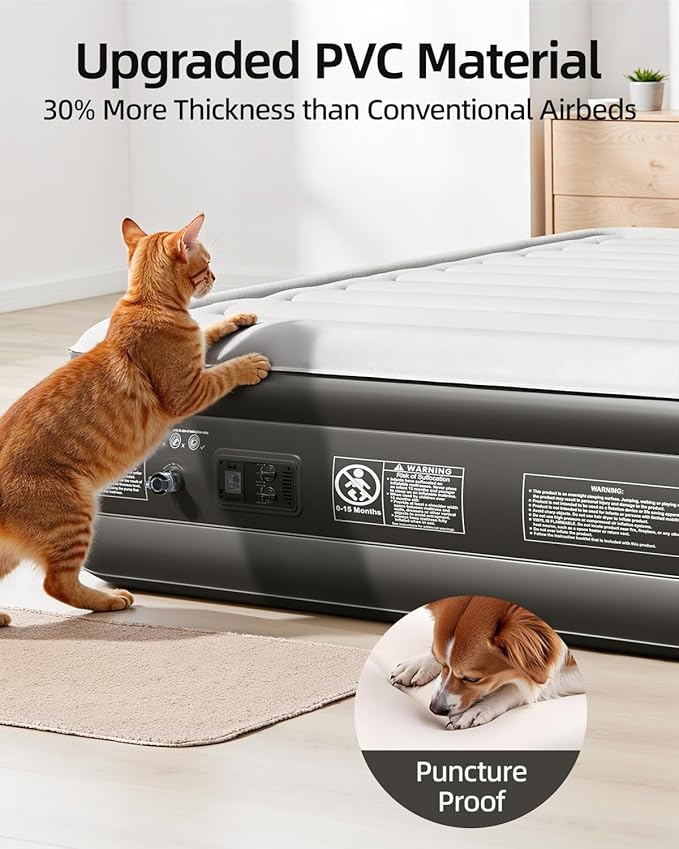 CHILLSUN 2025 Upgraded Twin Air Mattress with Built in Pump, 3 Mins Quick Self-Inflation Inflatable Airbed, Comfortable Top Surface Blow Up Mattress for Home Portable Camping Travel