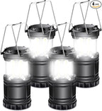 EXTRASTAR 4 Pcs LED Camping Lantern, Battery Powered Compact LED Lanterns, Suitable Survival Kits for Hurricane, Waterproof Portable Emergency Light for Storm, Outages, Black