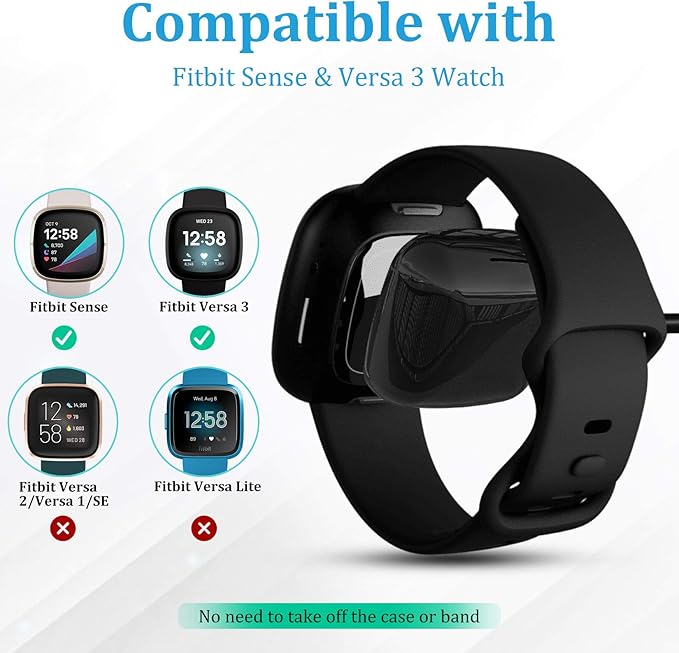 Maledan Compatible with Fitbit Sense & Fitbit Versa 4 Charger Replacement USB Charging Cable Dock Stand for Sense 2/Sense/Versa 4/Versa 3 Smartwatch, 2 Pack 3.3Ft Durable Portable Charger Dock Cord