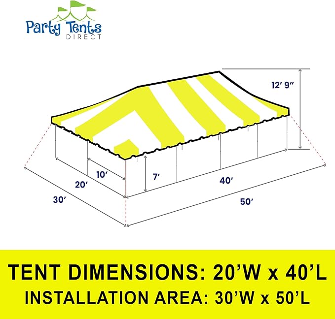Party Tents Direct 20'x40' Weekender Canopy Pole Tent - Easy Up Canopy Tent with 160 Person Capacity - Outdoor Canopies for Parties, Weddings, & Events (Yellow/White Top)