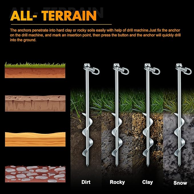 Zhengmy 36 Pcs Ground Anchors Screw in, 12 Inch Heavy Duty Tent Stakes with Trampoline Anchor Hook Ground Stakes for Camping Tent Canopies Ports Sheds Swing Sets Securing Animals (Silver)