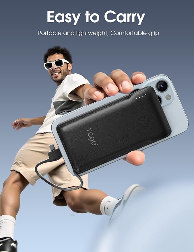 TG90° 2 Pack 10000mAh Power Bank Built-in Foldable AC Wall Plug and Cables,Pocket Size USB C Portable Charger,Ultra Slim Battery Pack Compatible with iPhone Series and Android Devices