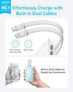 Anker Power Bank, 20,000mAh 30W Max Fast Portable Charger with Built-in USB-C and MFi Certified Lightning Cables, USB-C&A, Battery Pack for iPhone 17/16/15/14 Series, MacBook, Galaxy