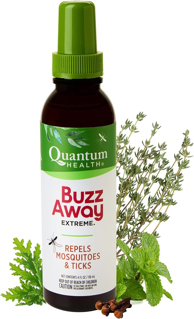Quantum Buzz Away Extreme Tick & Mosquito Repellent - Powerful DEET Free Peppermint & Citronella Oil Outdoor Bug Spray Repels Bugs Off Your Skin, Kids Safe Insect Repellent - 4 fl oz