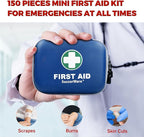 150 Pieces Mini First Aid Kit - Small Medical Kit with Hard Shell - Emergency First Aid Kit for Car, Travel, Home, Outdoor, Office, Camping, Hiking (Blue)