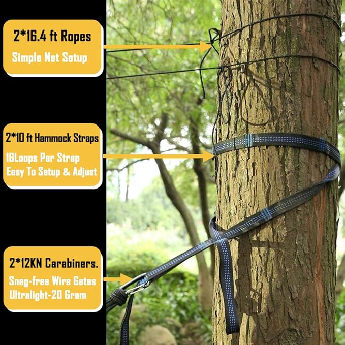 Sunyear Camping Hammock, Portable Single & Double Hammock with Net, 2 Person Hammock Tent with 2 * 10ft Straps, Best for Outdoor Hiking Survival Travel