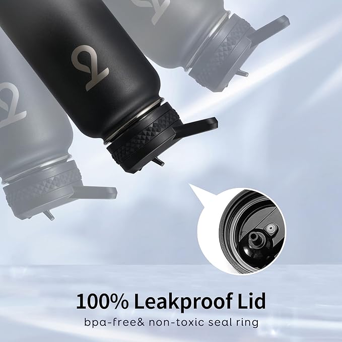 Trebo 40oz Water Bottle with 3 Lid and handle, Vacuum Insulated Stainless Steel Metal Outdoor Leakproof BPA-Free Flask, Keep Cold 48 Hours Water Jug, Best Gift for Men Women Holiday, Dark Gray