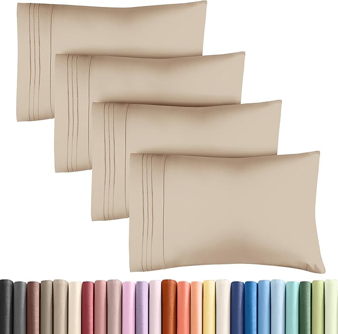Pillowcases - Ultra Soft Hotel Quality Pillowcase Covers - Comfy, Cozy & Wrinkle Free - Shrinkage and Fade Resistant - Machine Washable Pillow Protectors - (Queen, Cream, 4 Piece Set)