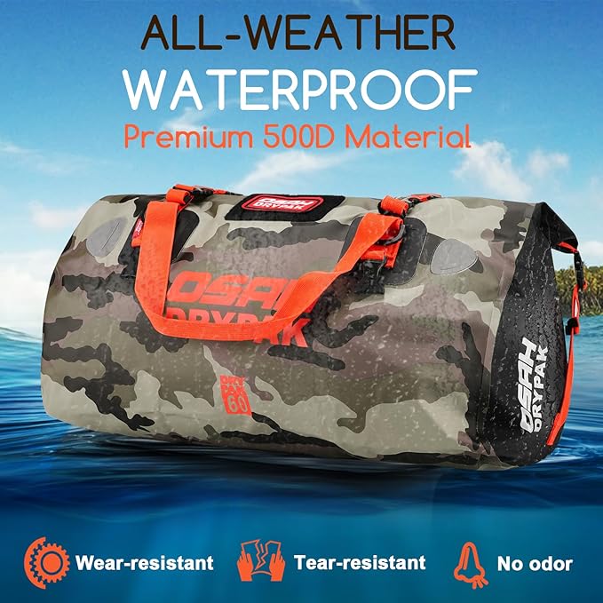 Waterproof Duffel Bag - Motorcycle Dry Bag Tail Bag with Large Storage Space, Waterproof Luggage Duffle Bags with Outer Mesh Zipper Pocket for Camping, Kayaking, Fishing & Traveling
