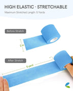 FriCARE Self Adhesive Bandage Wrap, Medical Tape in First Aid Kit, Cohesive Bandages for Wounds Sport Vet, 2 Inches X 5 Yards 6 Rolls, Ocean