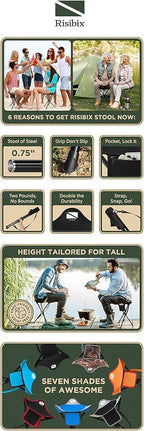 Foldable Tripod Stool - Ultra Portable Seat for Tall People, 20” High - Hunting Chair & Hidden Zippered Pocket - 2 lb Camping Stool, 3 Legged Strong Steel Stool Holds up to 200 lb (Black)