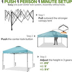 10'x10' Pop Up Canopy Tent with 1 Sidewall and 6 Pockets, One Push Setup, Instant Shade Tent with Vented Roof for Beach Patio Outdoor, Case, 8 Stakes, 4 Ropes, 4 Sandbags (Cyan, 10x10)