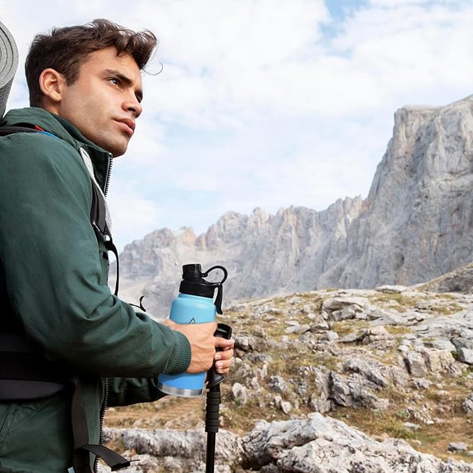 Modern Water Bottle with Straw Lid Dustproof, 3 Lids Vacuum Insulated Stainless Steel Metal Thermos, Reusable Leak Proof BPA-Free Flask for Gym, Travel, Sports-32 Oz Gradient Blue