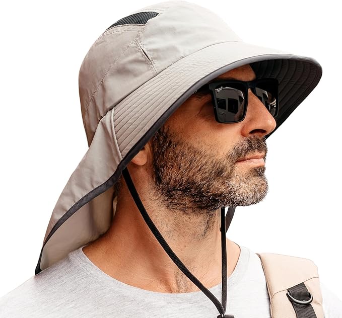 TOP-EX M/L/XL/XXL Unisex Mens Sun Hat with Neck Flap Sunglass Lock UPF 50 Wide Brim Fishing Hats Waterproof & Packable